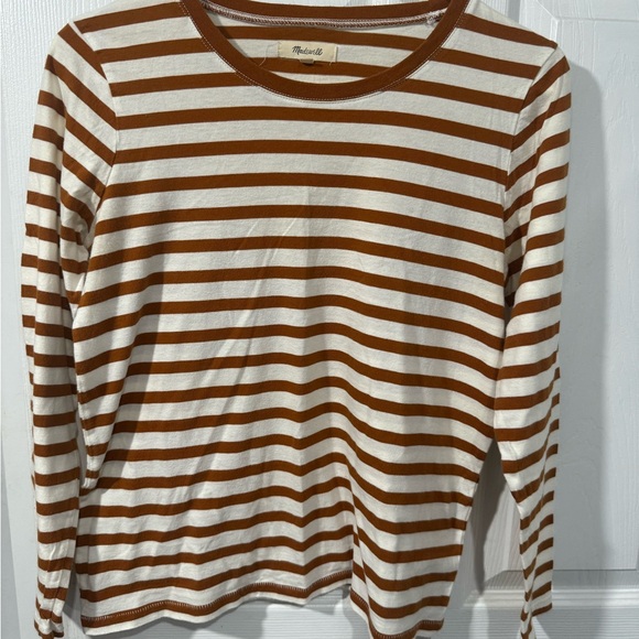 Madewell Tan and White Striped long-sleeved shirt size small - Picture 14 of 14